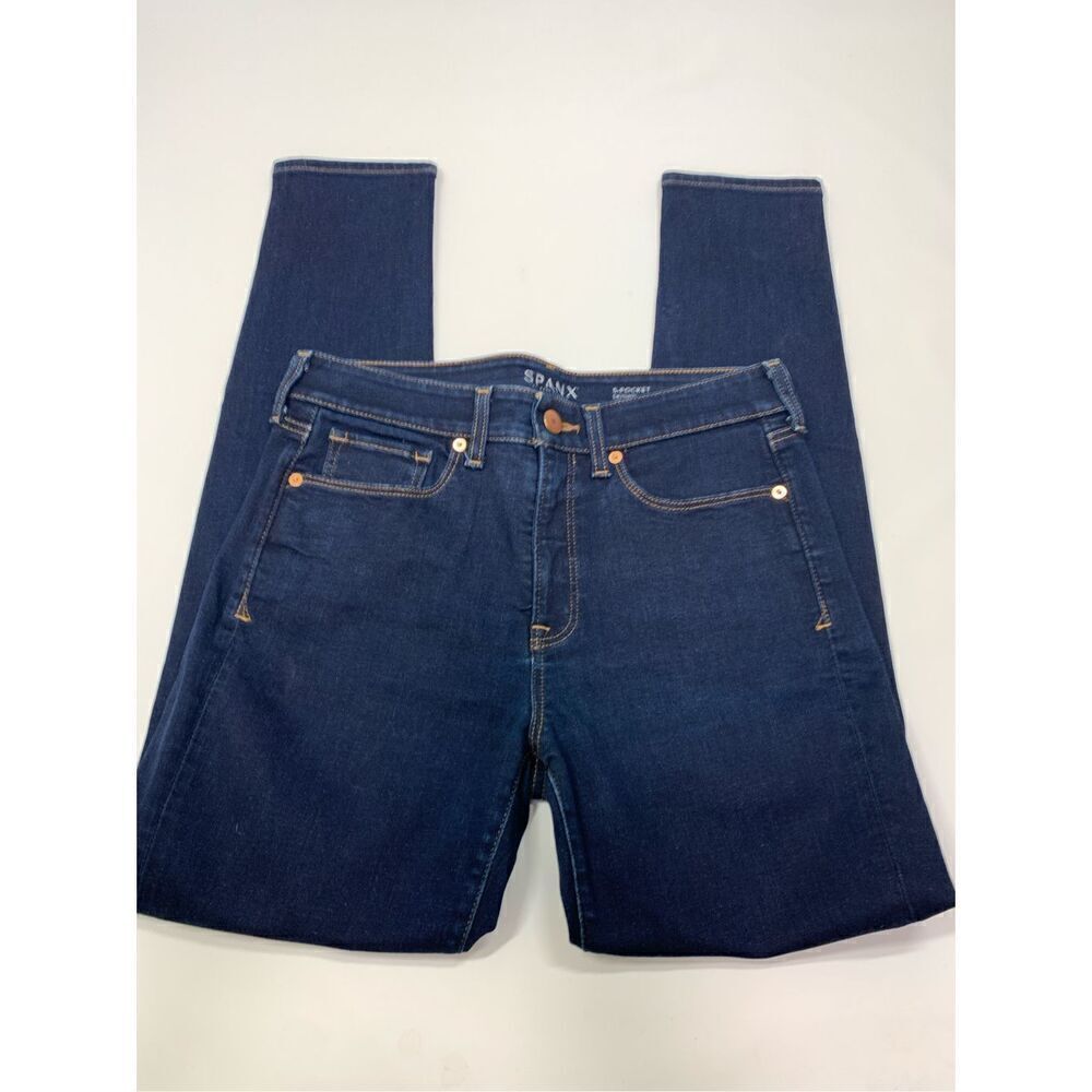 Spanx Women's 5-Pocket Skinny Denim Jeans Dark Wash Blue Size 28